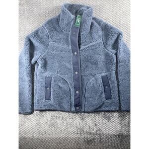 LL Bean Sherpa Fleece Jacket Blue Vintage Indigo Women's Medium Snap Up~Lined